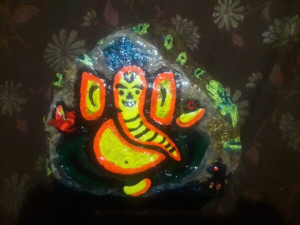 Glowing God Ganesha - HandMade Rock ART